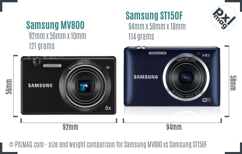 Samsung MV800 vs Samsung ST150F size comparison