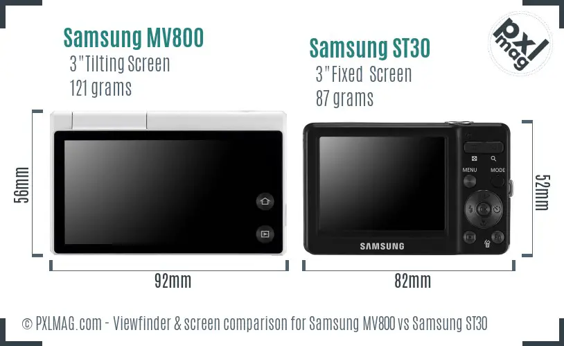 Samsung MV800 vs Samsung ST30 Screen and Viewfinder comparison