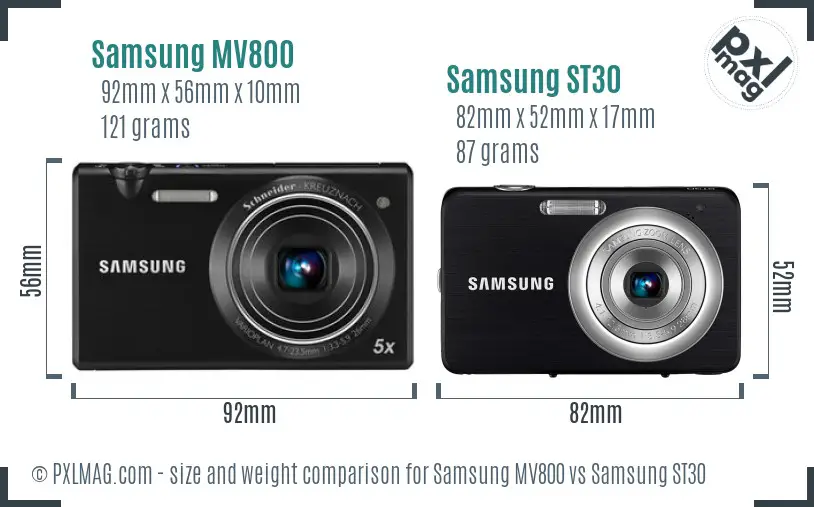 Samsung MV800 vs Samsung ST30 size comparison