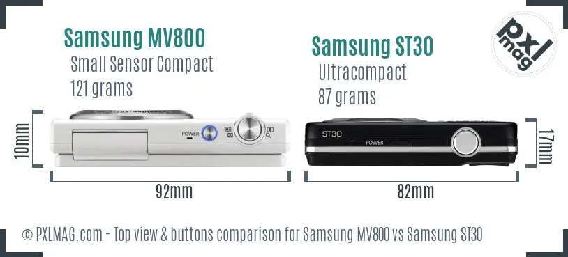Samsung MV800 vs Samsung ST30 top view buttons comparison