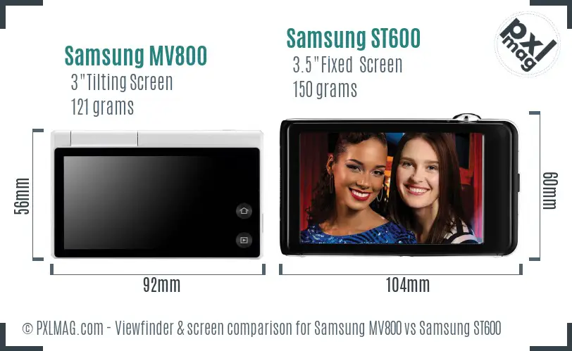 Samsung MV800 vs Samsung ST600 Screen and Viewfinder comparison