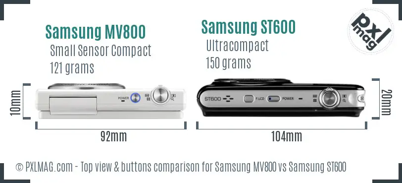 Samsung MV800 vs Samsung ST600 top view buttons comparison
