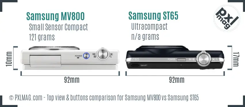 Samsung MV800 vs Samsung ST65 top view buttons comparison