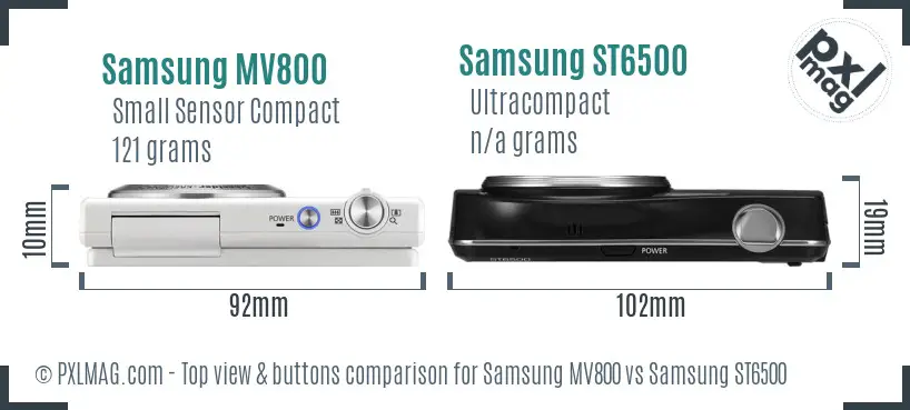 Samsung MV800 vs Samsung ST6500 top view buttons comparison Samsung MV800 vs Samsung ST6500 top view buttons comparison