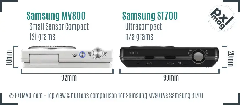 Samsung MV800 vs Samsung ST700 top view buttons comparison