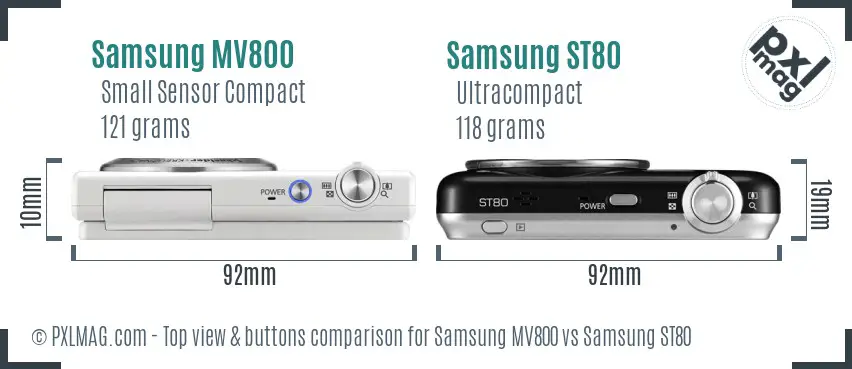 Samsung MV800 vs Samsung ST80 top view buttons comparison