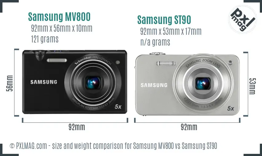Samsung MV800 vs Samsung ST90 size comparison