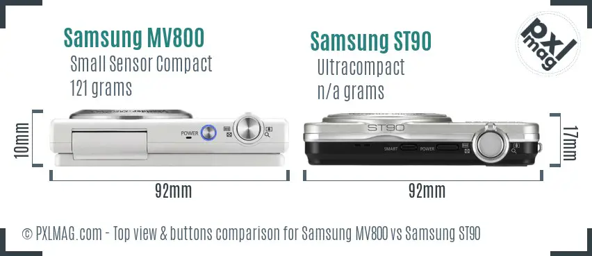 Samsung MV800 vs Samsung ST90 top view buttons comparison