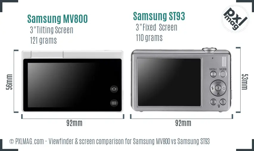 Samsung MV800 vs Samsung ST93 Screen and Viewfinder comparison