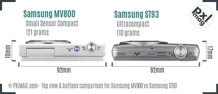 Samsung MV800 vs Samsung ST93 top view buttons comparison