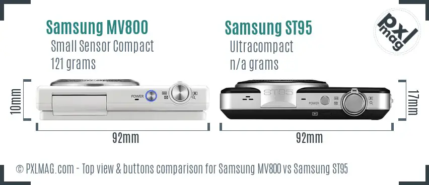 Samsung MV800 vs Samsung ST95 top view buttons comparison