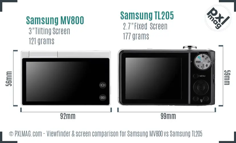 Samsung MV800 vs Samsung TL205 Screen and Viewfinder comparison