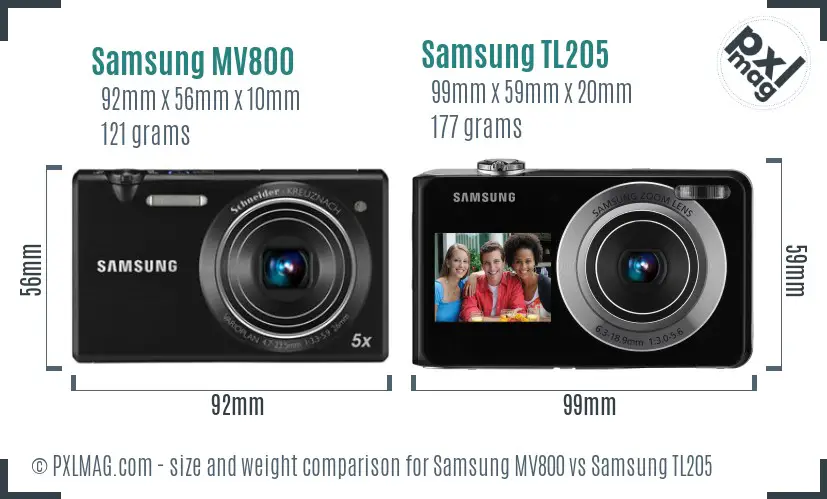 Samsung MV800 vs Samsung TL205 size comparison