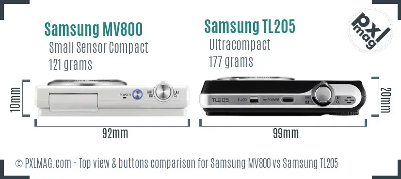 Samsung MV800 vs Samsung TL205 top view buttons comparison