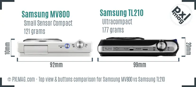 Samsung MV800 vs Samsung TL210 top view buttons comparison Samsung MV800 vs Samsung TL210 top view buttons comparison