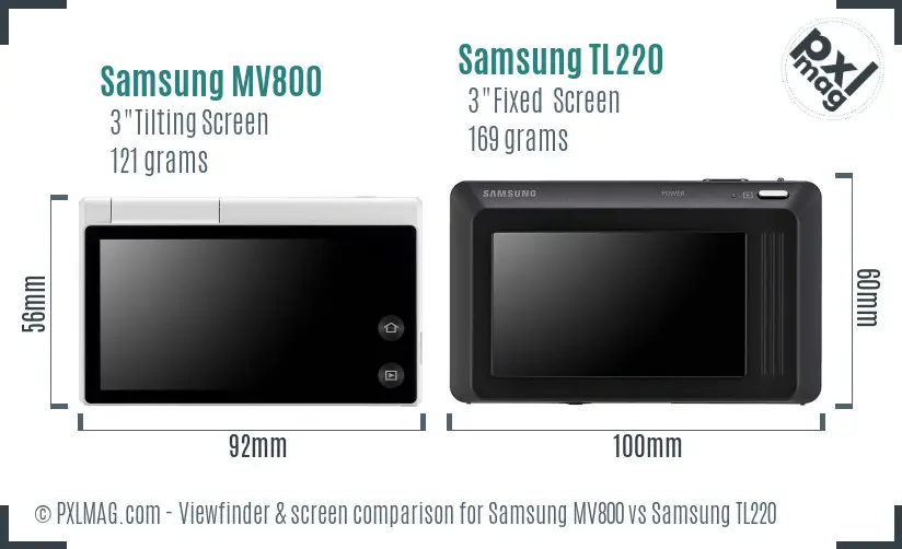 Samsung MV800 vs Samsung TL220 Screen and Viewfinder comparison