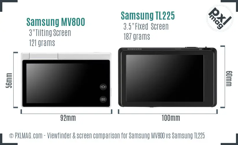 Samsung MV800 vs Samsung TL225 Screen and Viewfinder comparison