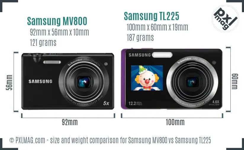 Samsung MV800 vs Samsung TL225 size comparison