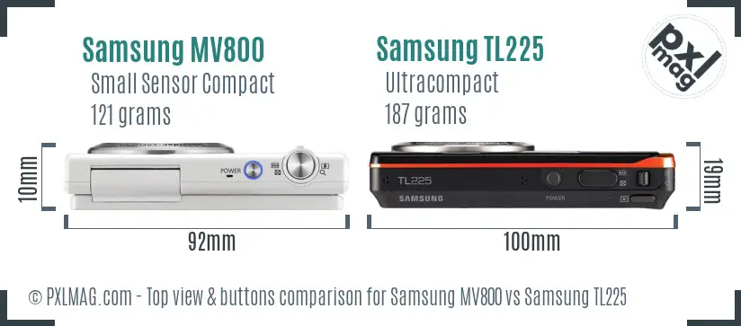 Samsung MV800 vs Samsung TL225 top view buttons comparison