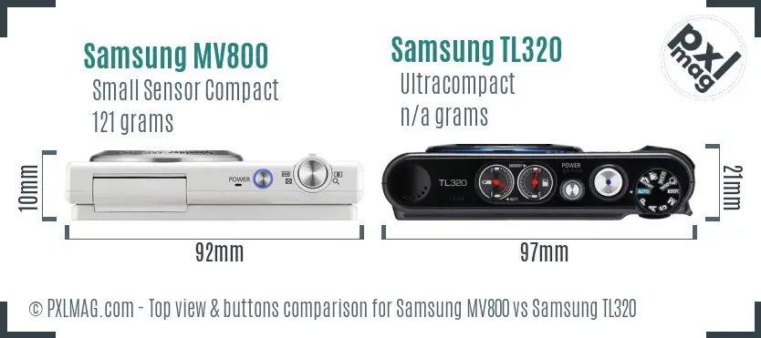 Samsung MV800 vs Samsung TL320 top view buttons comparison Samsung MV800 vs Samsung TL320 top view buttons comparison