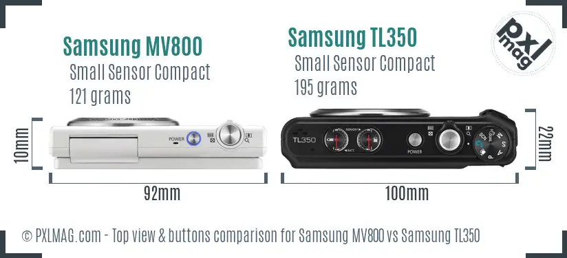 Samsung MV800 vs Samsung TL350 top view buttons comparison