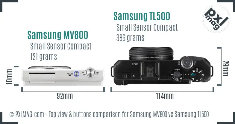 Samsung MV800 vs Samsung TL500 top view buttons comparison