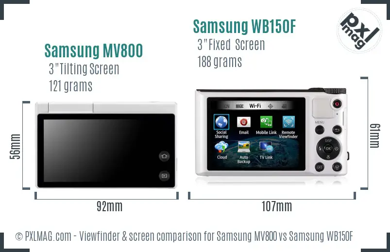 Samsung MV800 vs Samsung WB150F Screen and Viewfinder comparison