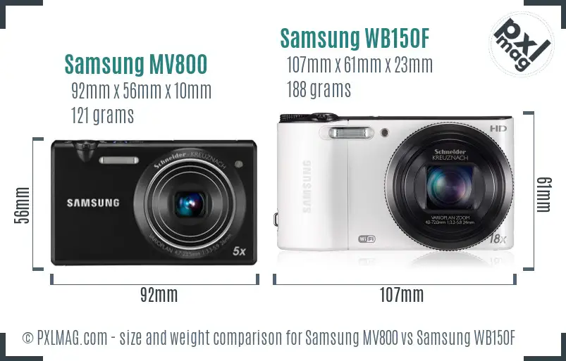 Samsung MV800 vs Samsung WB150F size comparison