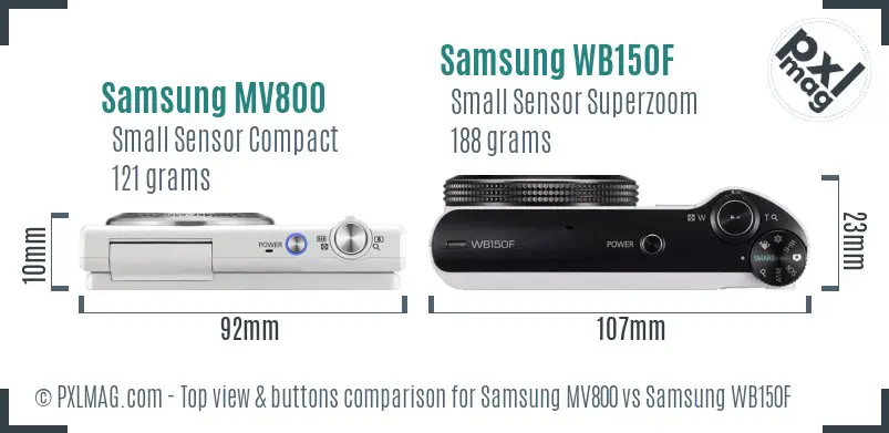 Samsung MV800 vs Samsung WB150F top view buttons comparison