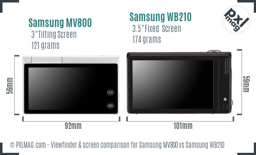 Samsung MV800 vs Samsung WB210 Screen and Viewfinder comparison