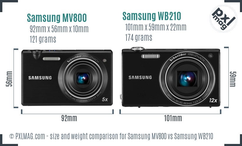 Samsung MV800 vs Samsung WB210 size comparison