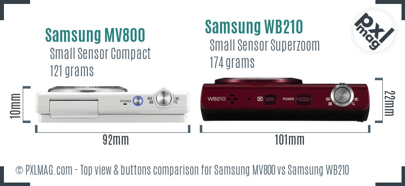 Samsung MV800 vs Samsung WB210 top view buttons comparison