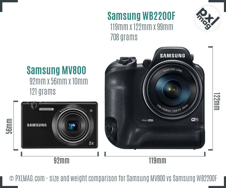 Samsung MV800 vs Samsung WB2200F size comparison