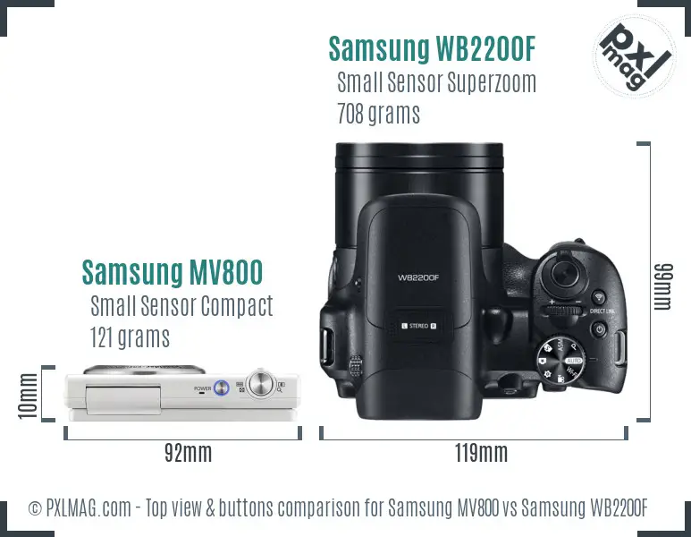 Samsung MV800 vs Samsung WB2200F top view buttons comparison
