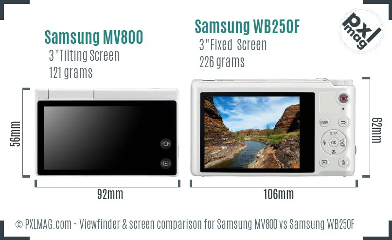Samsung MV800 vs Samsung WB250F Screen and Viewfinder comparison