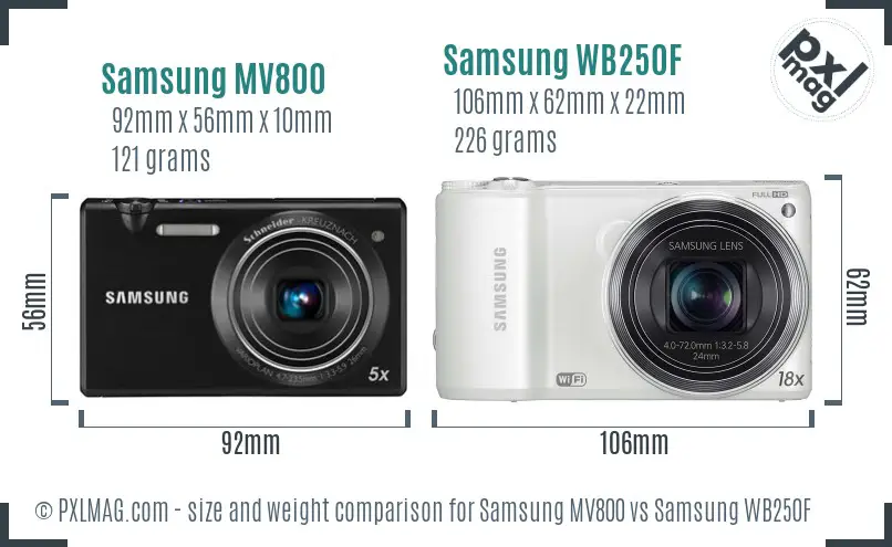 Samsung MV800 vs Samsung WB250F size comparison