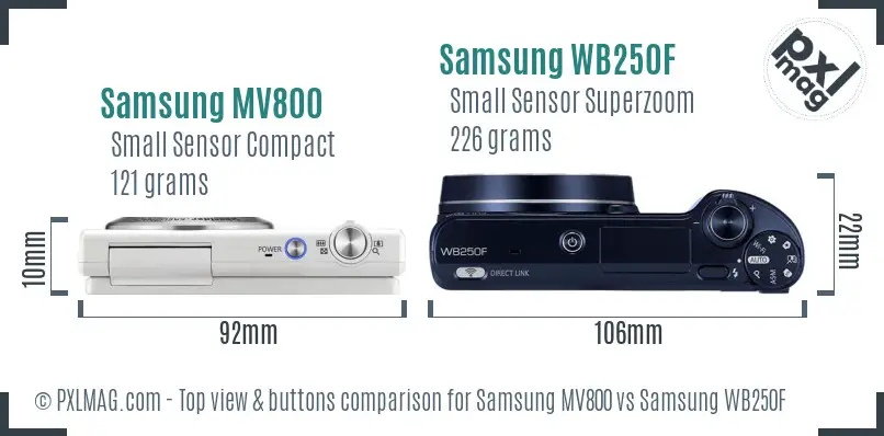 Samsung MV800 vs Samsung WB250F top view buttons comparison