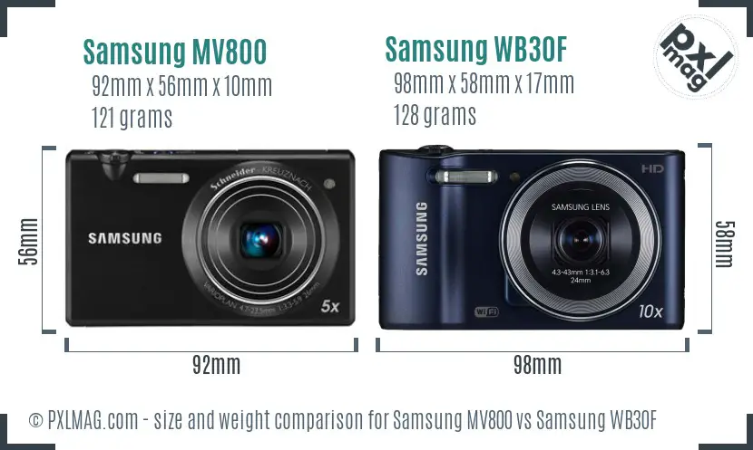 Samsung MV800 vs Samsung WB30F size comparison
