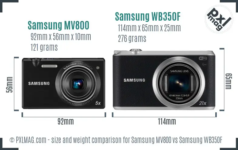 Samsung MV800 vs Samsung WB350F size comparison