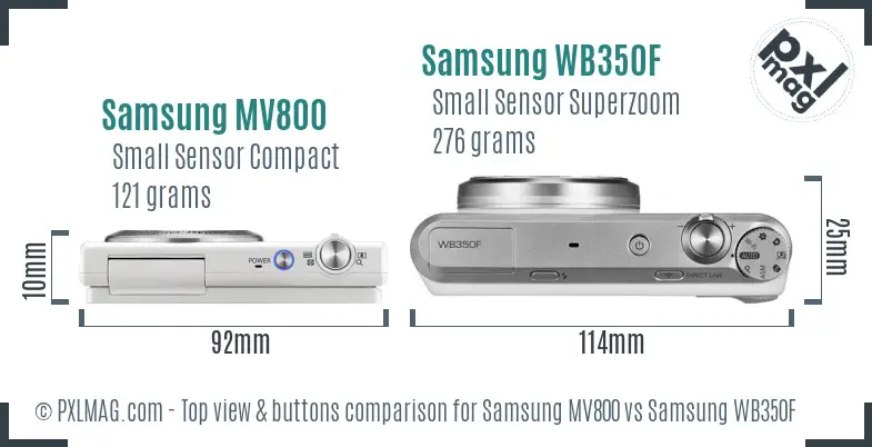 Samsung MV800 vs Samsung WB350F top view buttons comparison