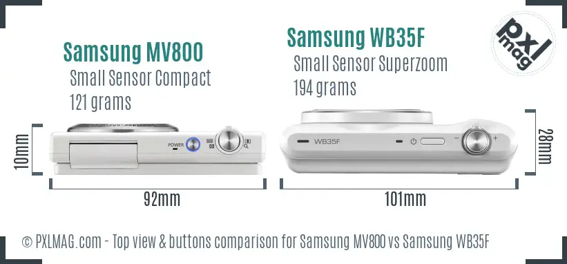 Samsung MV800 vs Samsung WB35F top view buttons comparison