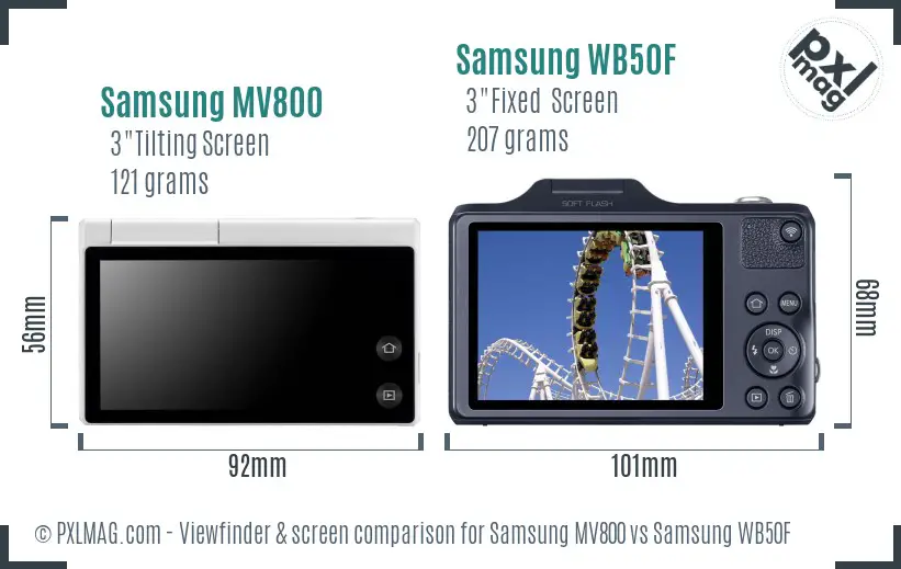 Samsung MV800 vs Samsung WB50F Screen and Viewfinder comparison