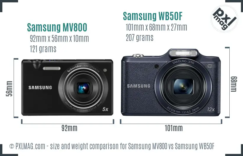 Samsung MV800 vs Samsung WB50F size comparison