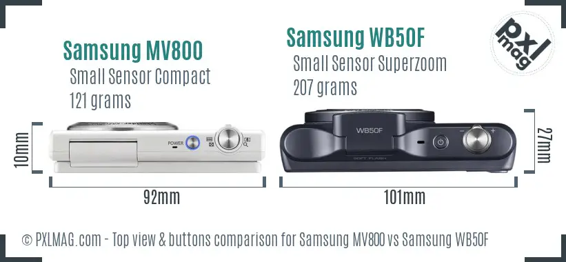 Samsung MV800 vs Samsung WB50F top view buttons comparison