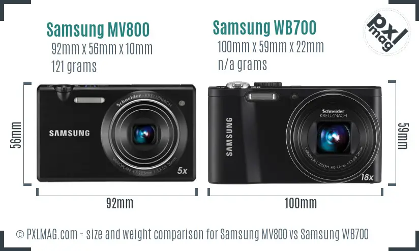 Samsung MV800 vs Samsung WB700 size comparison