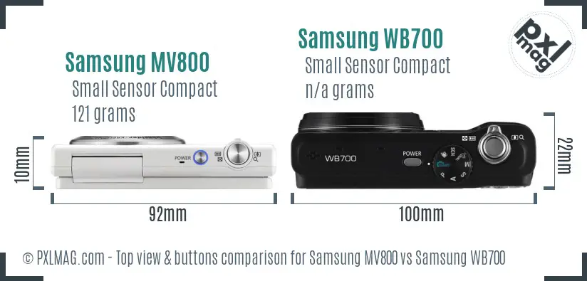 Samsung MV800 vs Samsung WB700 top view buttons comparison