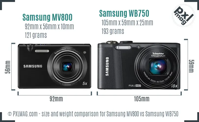 Samsung MV800 vs Samsung WB750 size comparison