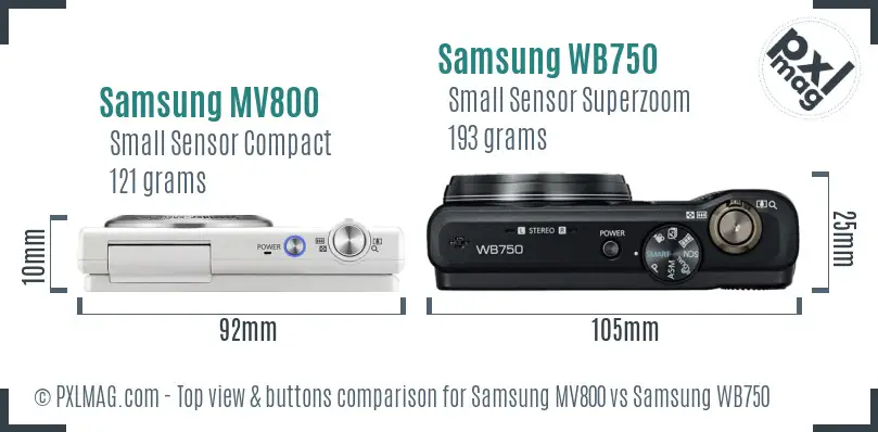 Samsung MV800 vs Samsung WB750 top view buttons comparison