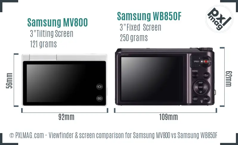Samsung MV800 vs Samsung WB850F Screen and Viewfinder comparison
