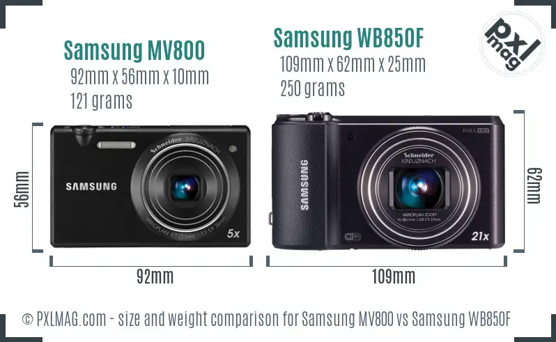 Samsung MV800 vs Samsung WB850F size comparison